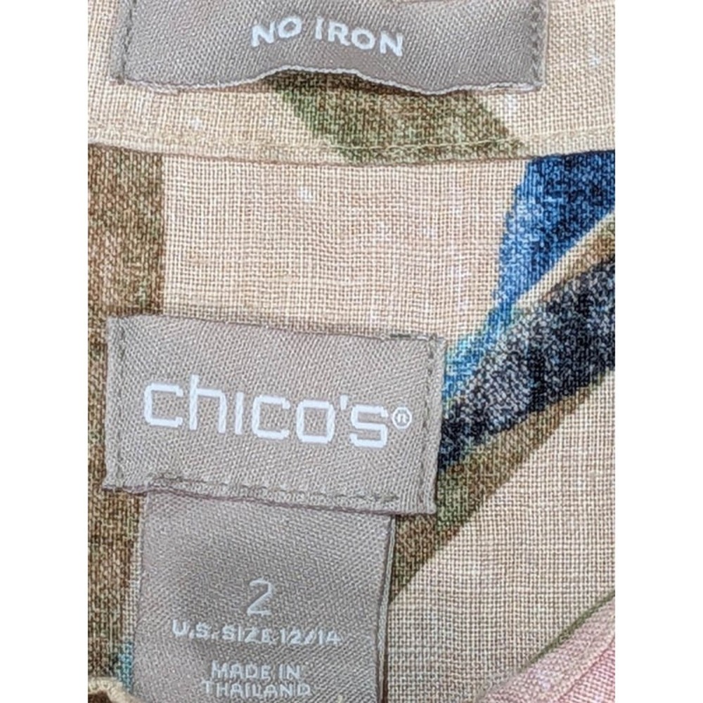 Chico's Linen Blouse Womens L 12 Botanical Tropical Resort Coastal Boho Vacation - Picture 10 of 11